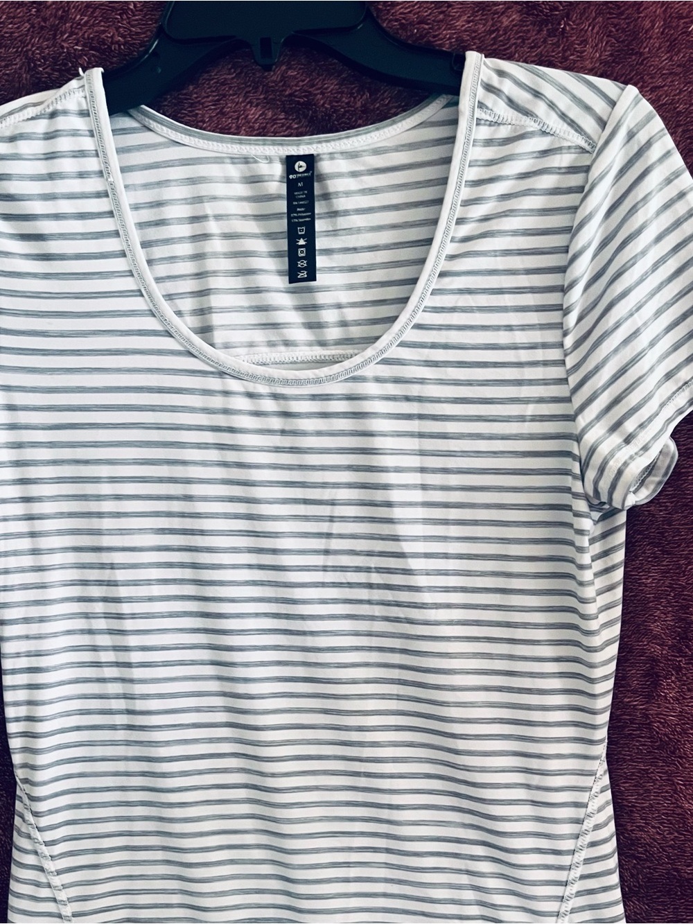 90 Degree By Reflex Scoop Neck Striped Tee - White & Light Gray